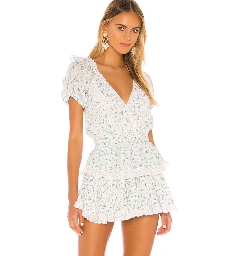 LOVESHACKFANCY Carlo Ruffle Lace Mini Dress Bonnet Blue XS